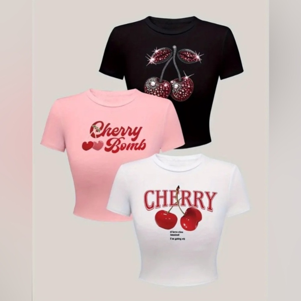PICK ONE Cherry Graphic Crop Tops size large